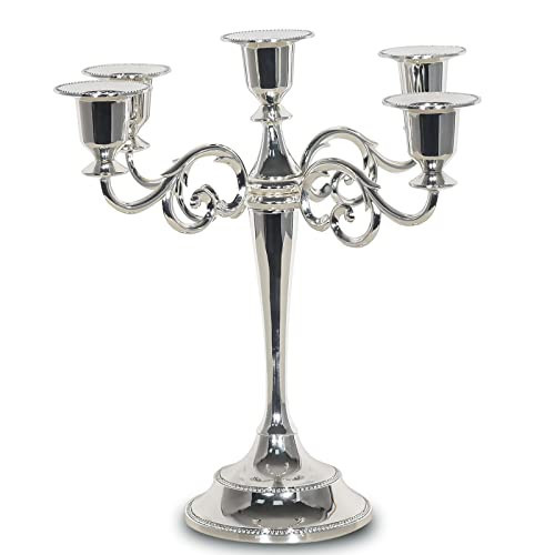 Silver 5-Candle Metal Candelabra - Candle Holder 10.6 inch Tall Candlestick Holders for Valentine Christmas Home Party Dinning Candle Stand | Amazon (US)