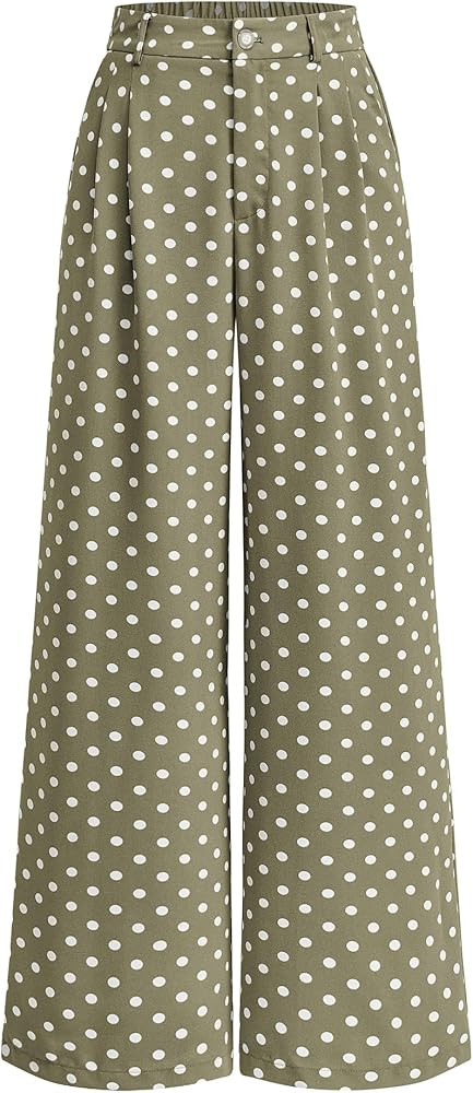 KIRUNDO Dress Pants Women 2026 Summer Polka Dot Palazzo Wide Leg Trousers Flowy Business Casual S... | Amazon (US)