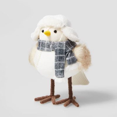 Bird with Plaid Scarf & Trapper Hat Decorative Figurine Gray/White - Wondershop™ | Target