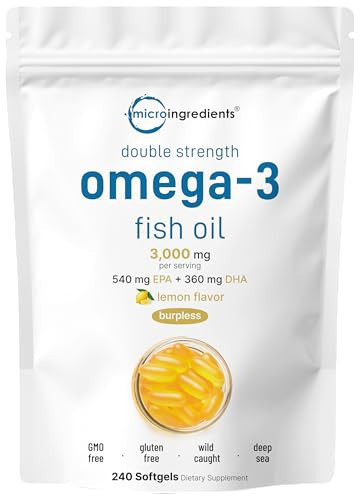 Micro Ingredients Omega 3 Fish Oil Supplements 3,000mg Per Serving, 240 Softgels | Lemon Flavored – Burpless | EPA 540mg + DHA 360mg | Deep Sea Fish | Amazon (US)