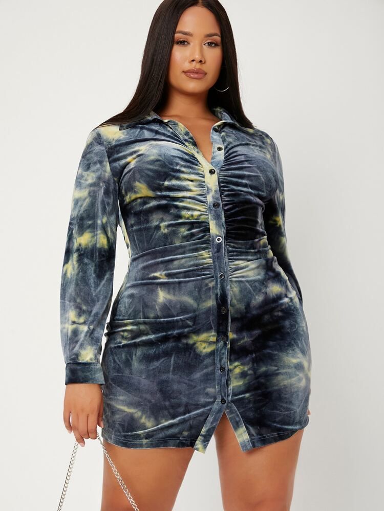 SHEIN SXY Plus Tie Dye Ruched Bodycon Dress | SHEIN