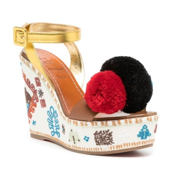 Christian Louboutin Cycladissimo pompom embroidered wedges | Poshmark