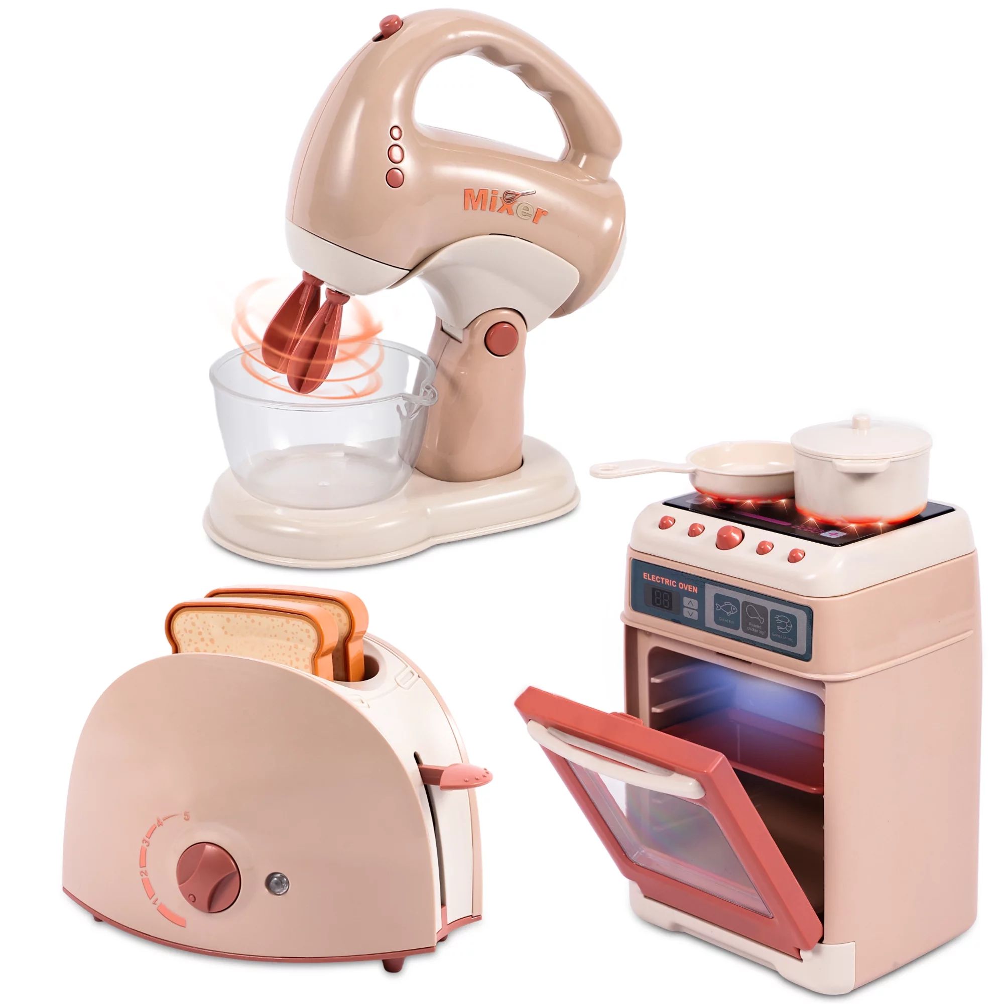 Wisairt Play Kitchen Set, 3Pcs Toy Kitchen Appliance w/Oven Toaster Stirrer for Toddler Kids, Kha... | Walmart (US)