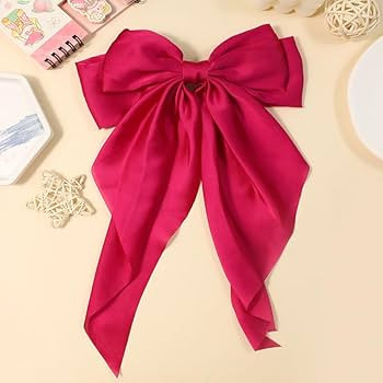 2 Pcs Hot Pink Satin Hair Bows,Large Pink Hair Bow Clips for Women Big Ribbon Bows Hair Clip Hair... | Amazon (US)