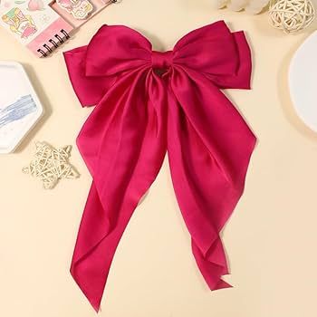 2 Pcs Hot Pink Satin Hair Bows,Large Pink Hair Bow Clips for Women Big Ribbon Bows Hair Clip Hair... | Amazon (US)