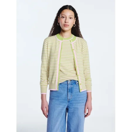 Free Assembly Women s and Women s Plus Solid Stripe & Print Classic Cozy Yarn Cardigan Sweater Lightweight Sizes XS-4X | Walmart (US)