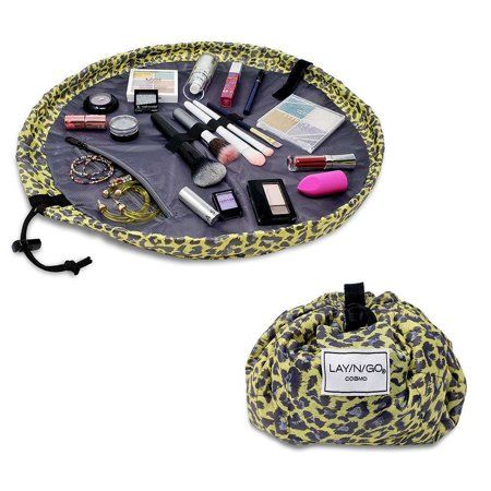 Lay-n-Go COSMO (20 ) Yellow Leopard Drawstring Cosmetic Makeup Bag Toiletry Organizer Travel Valenti | Walmart (US)