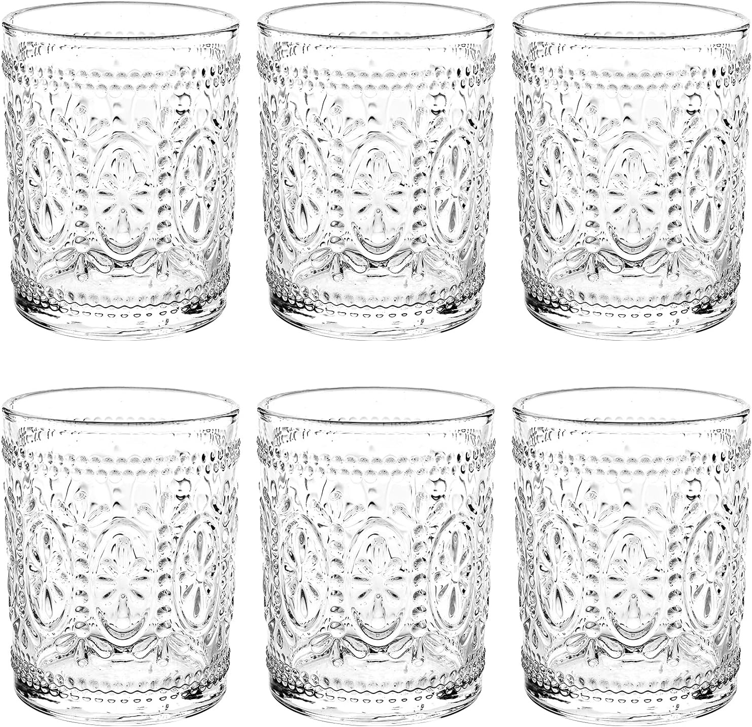 Bekith 6 Pack Drinking Glasses, 9.5 oz Romantic Water Glasses Tumblers, Heavy Duty Vintage Glassw... | Amazon (US)