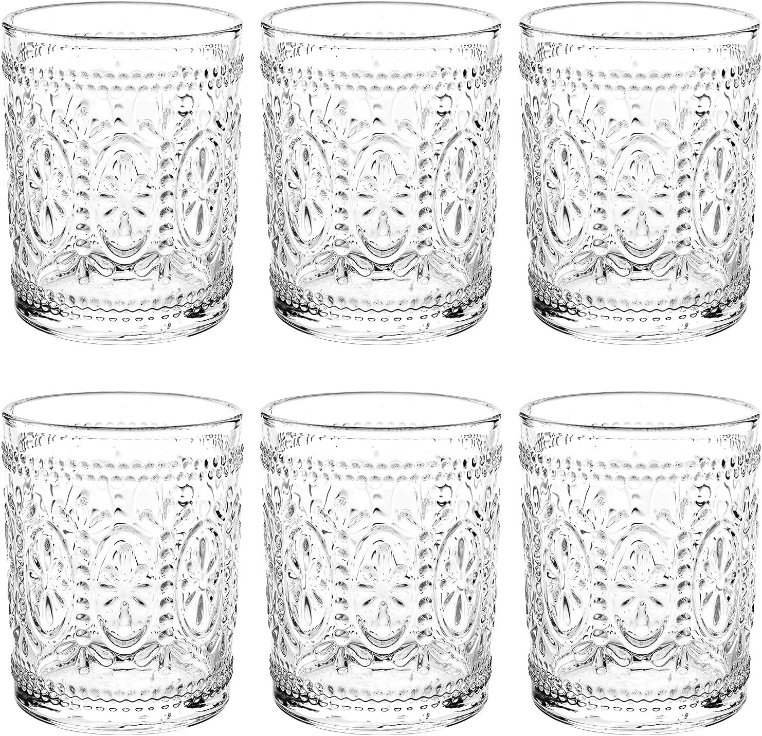 Bekith 6 Pack Drinking Glasses, 9.5 oz Romantic Water Glasses Tumblers, Heavy Duty Vintage Glassw... | Amazon (US)