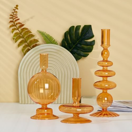 ZSYHCX Candlestick Holders, Glass Candle Holders for Table Centerpiece, Taper Candle Stand Modern Style Candle Holder for Wedding Decor and Dinner Party (Color : Orange) | Amazon (US)