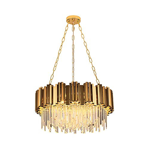 ZIROOPLUS Modern K9 Crystal Pendant Lighting,Round Gold Crystal Chandelier Contemporary Luxury Pendant Ceiling Lighting Fixture for Dining Living Room Kitchen Island Bedroom Foyer Hallway | Amazon (US)