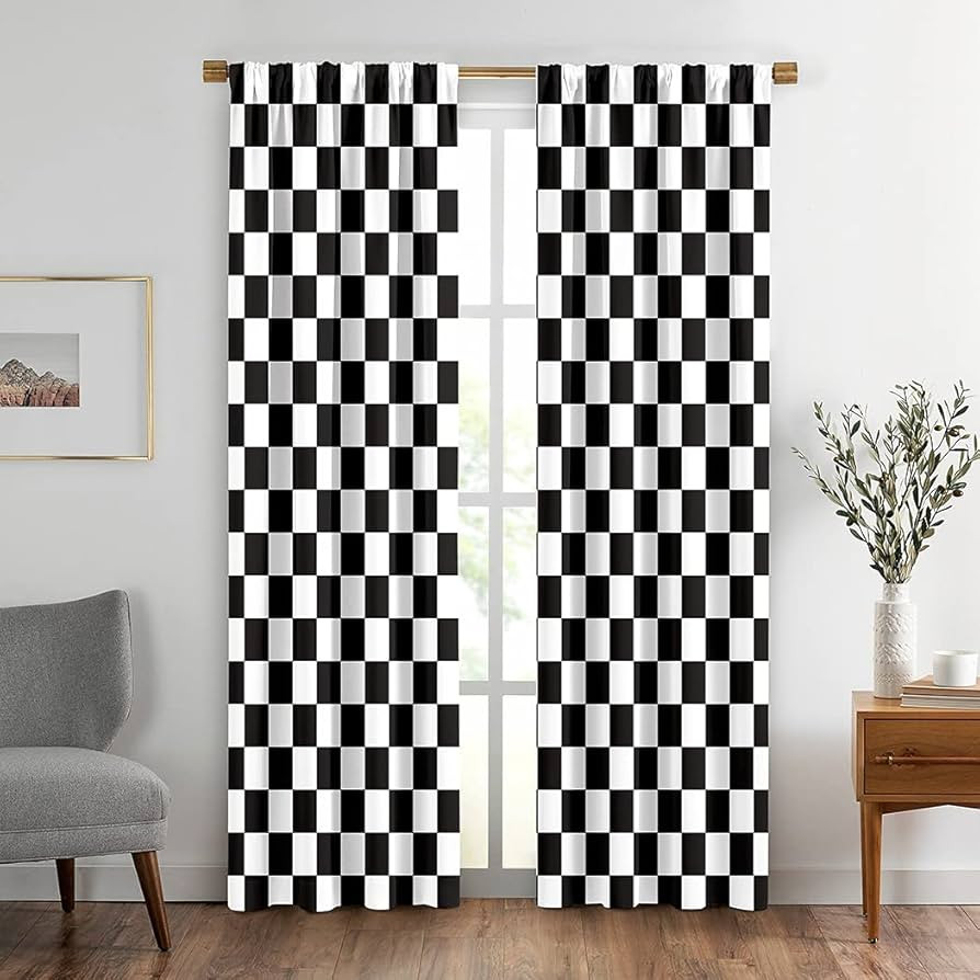 Black and White Window Drapes Curtain Checkered Flag Racing Race Car Line Rod Pocket Drapes Curta... | Amazon (US)