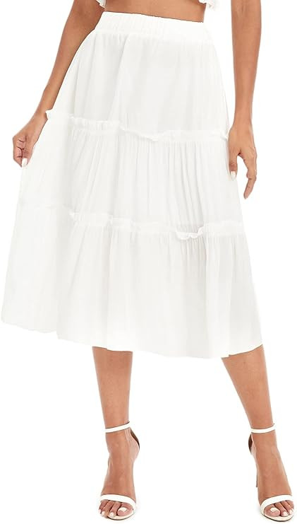 SOLY HUX Women's High Waist Frill Trim A Line Swing Flowy Summer Midi Skirts | Amazon (US)