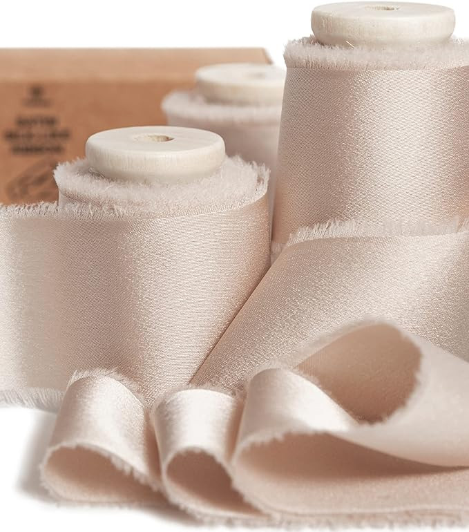 Vitalizart Silk Satin Ribbon 1-1/2 inch x 15 Yard Light Nude Handmade Frayed Ribbons for Gift Wra... | Amazon (US)