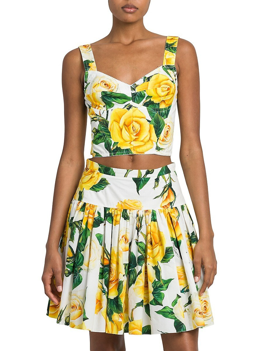 Dolce & Gabbana Women's Rose Print Bustier Top - Yellow - Size 36 (2) | Saks Fifth Avenue OFF 5TH