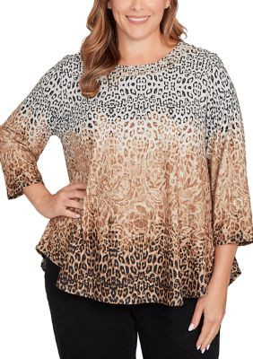 Ruby Rd Women's Plus Size Embellished Animal Print Cozy Top, 1X | Belk