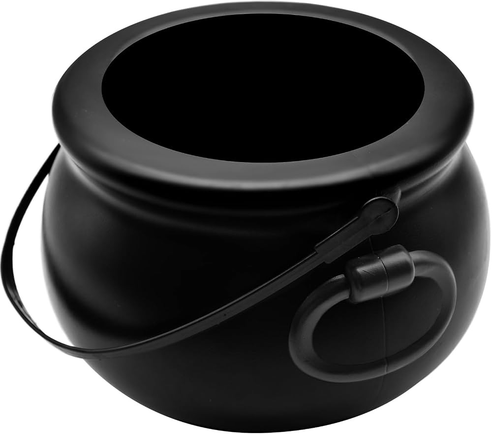 SpinLaLa 8" Plastic Black Cauldron Kettle Halloween Candy Bowl, Large Witch Cauldron Pot Bucket f... | Amazon (US)