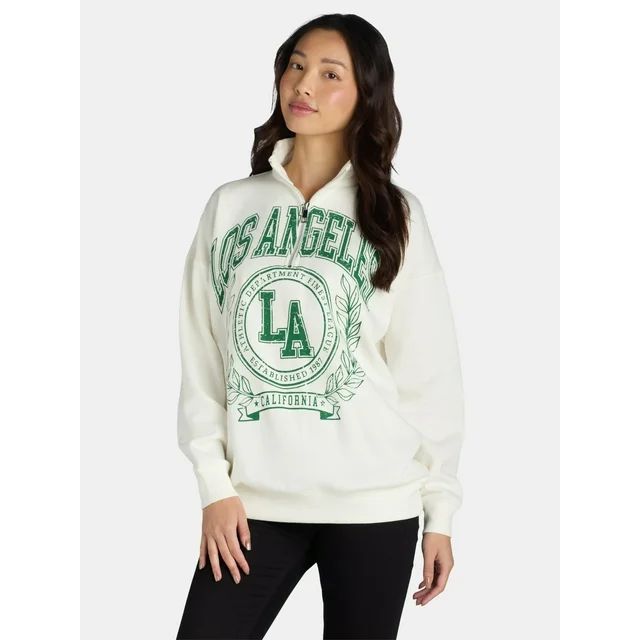 No Boundaries Quarter Zip Graphic Sweatshirt, Women’s and Women’s Plus | Walmart (US)