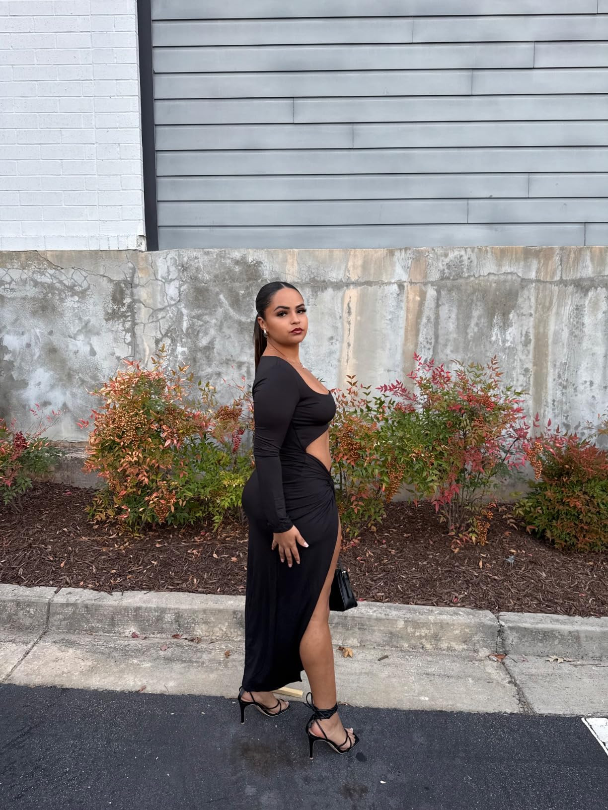 LuFeng Women's Sexy Long Sleeve Cutout High Slit Maxi Long Dress Square Neck Twist Knot Party Dre... | Amazon (US)