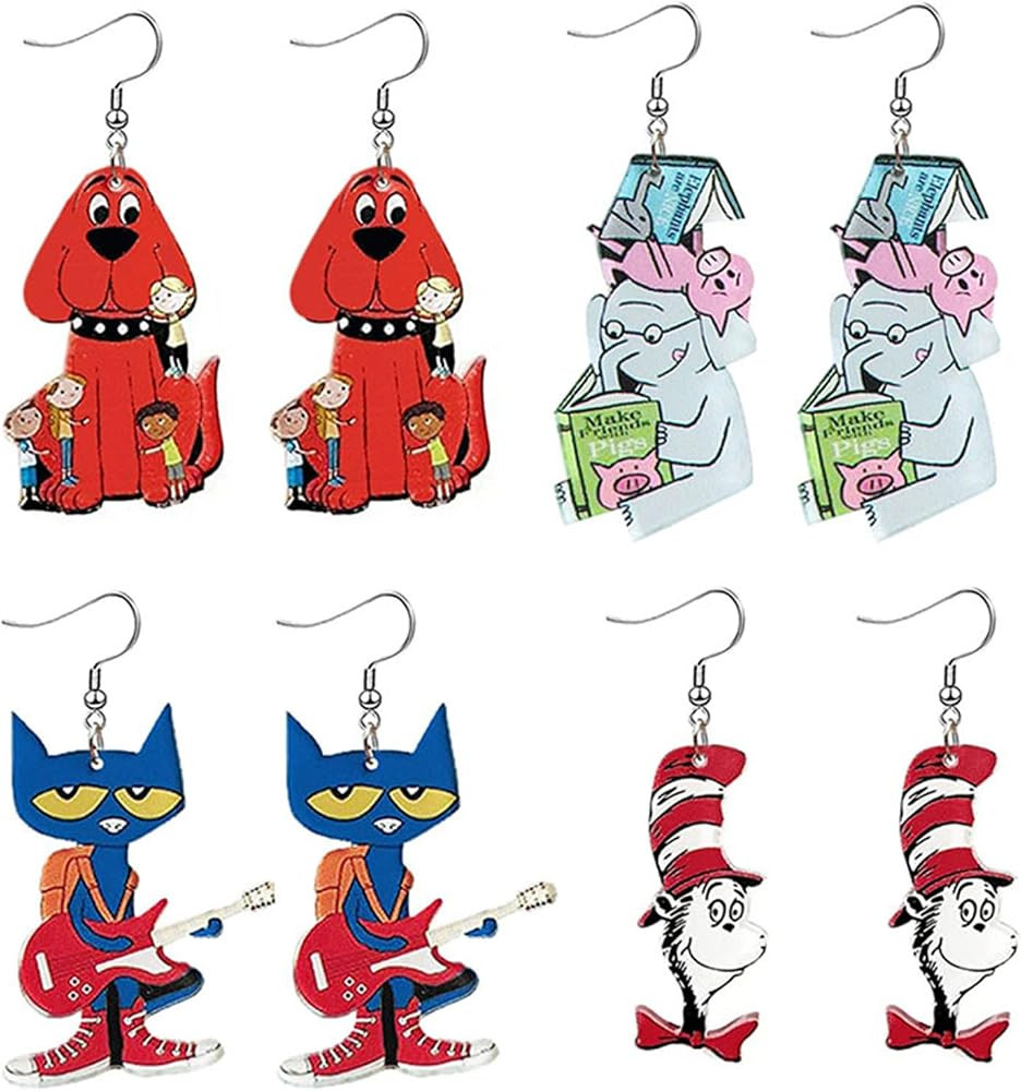 WCRAZYE Funny Acrylic Teacher Animal Drop Dangle Earrings for Women Cute Cat Dog Elephant Book Re... | Amazon (US)