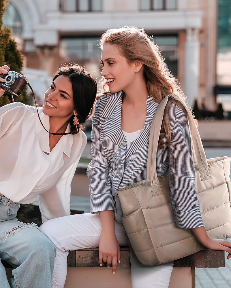 BAGSMART Tote Bag for Women, Lightweight Puffy Tote Bag with Compartments, Quilted Shoulder Bag H... | Amazon (US)