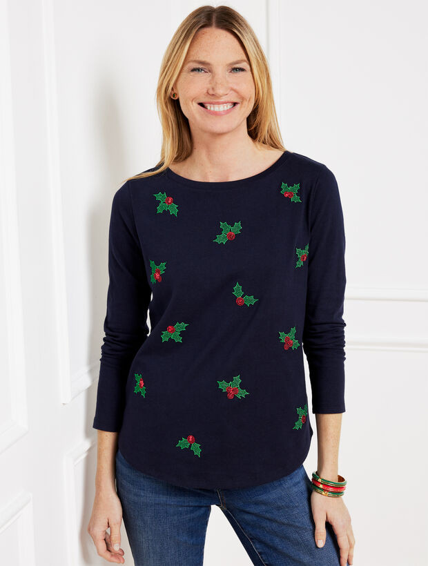 Embroidered Crewneck Tee | Talbots