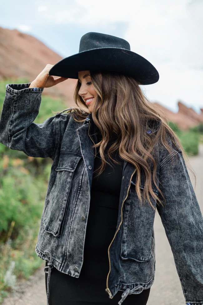 Mandie Washed Black Denim Jacket Emily Fauver X Pink Lily | Pink Lily