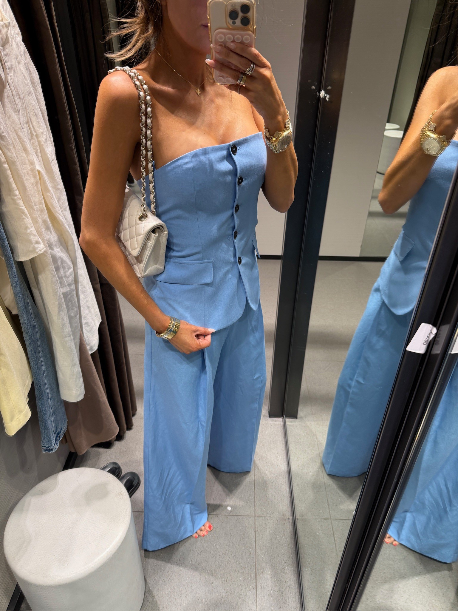 Wearing a size XS in top and bottom! 

Summer fashion, matching set, strapless top, blue set, Zara set, women’s trousers, Emily Ann Gemma 

#LTKFindsUnder100 #LTKWorkwear #LTKStyleTip