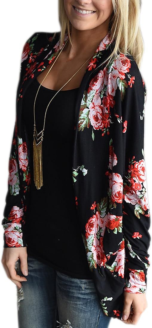 ECOWISH Womens Boho Irregular Long Sleeve Wrap Kimono Cardigans Casual Coverup Coat Tops Outwear ... | Amazon (US)