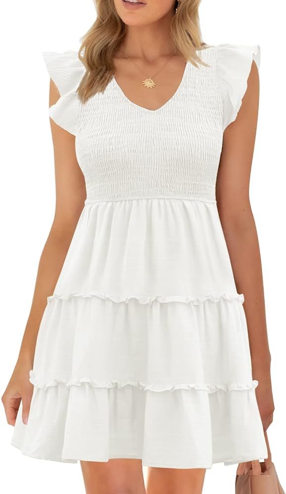 MIHOLL Women's Casual Summer Ruffle Babydoll Loose Mini Dress | Amazon (US)