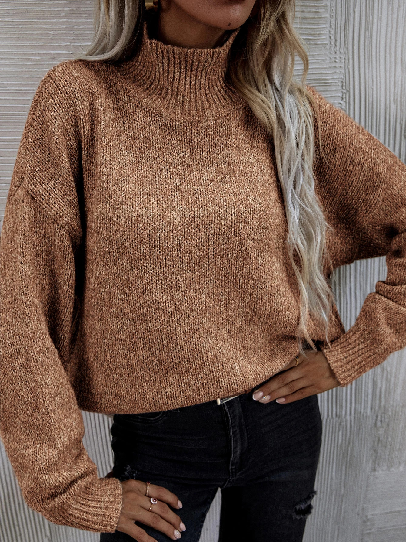 High Neck Drop Shoulder Sweater | SHEIN