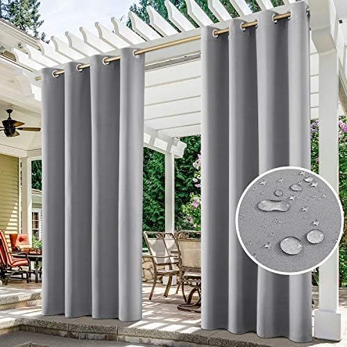 HOMEIDEAS 2 Panels Light Grey Outdoor Curtains for Patio Waterproof, 52 X 84 Inch Blackout Outdoo... | Amazon (US)