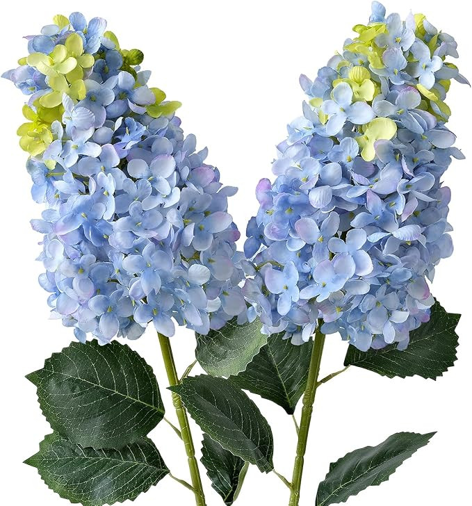 Blue Artificial Hydrangeas Silk Flowers, 2Pcs 31.5" Full Large Lifelike Panicled Hydrangea Artifi... | Amazon (US)
