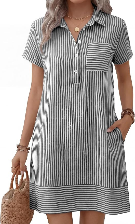 ANRABESS Womens Summer Shirt Dresses | Lightweight Breathable, Short Sleeve Button Polo Collar T-... | Amazon (US)
