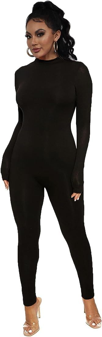 One Piece Jumpsuits for Women Sexy Bodycon High Waist Long Sleeve Romper Party Clubwear | Amazon (US)