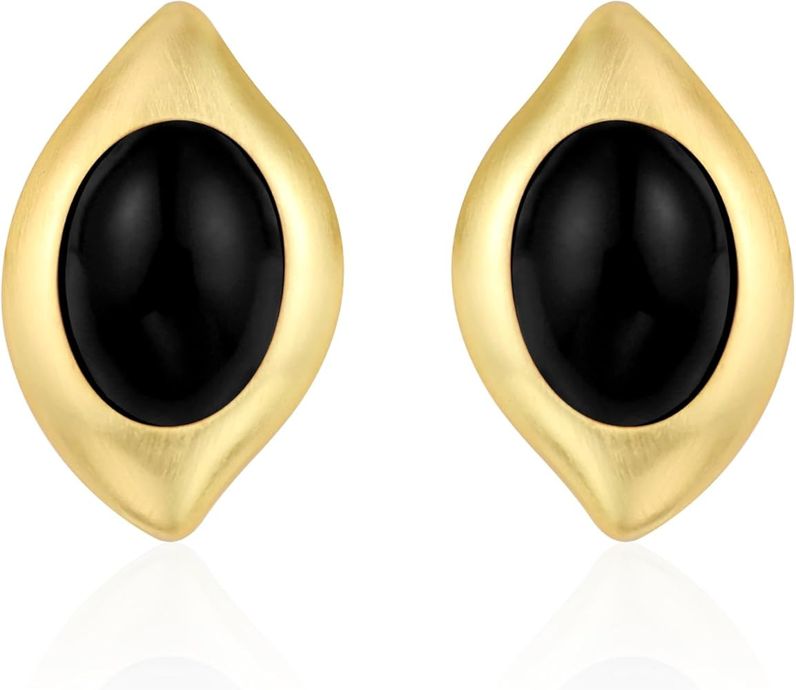 Chunky Gold Earrings for Women, Gold Dangle Drop Earrings With Black Cubic Zirconia Enamel Statem... | Amazon (US)