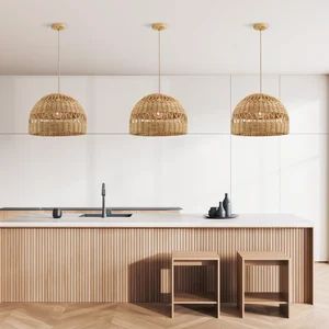 Domes Rattan Pendant Light Modern Organic, Farmhouse, Bohemian Lampshade, Bamboo Pendant Light, R... | Etsy (US)