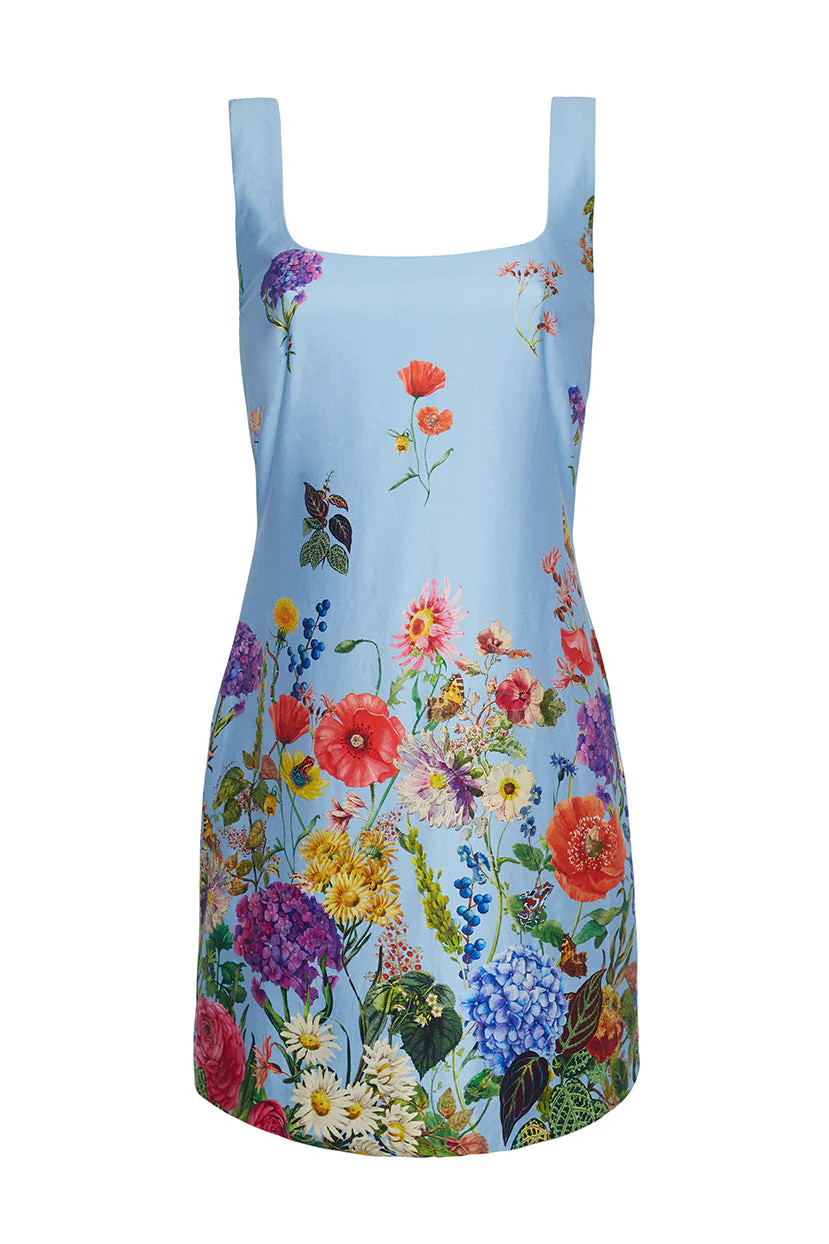 Sandra Dress in Bloom Border Serenity | Over The Moon