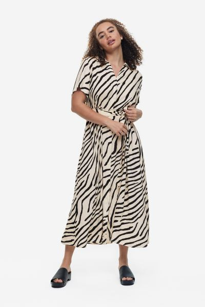 Tie Belt Shirt Dress - Light blue/floral - Ladies | H&M US | H&M (US + CA)