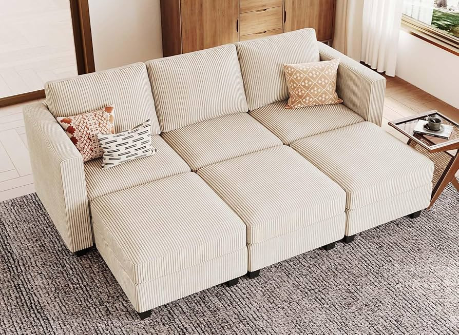 Belffin Corduroy Sectional Sleeper Sofa with Storage Ottoman, Modular Luxury Sectional Sofa with ... | Amazon (US)