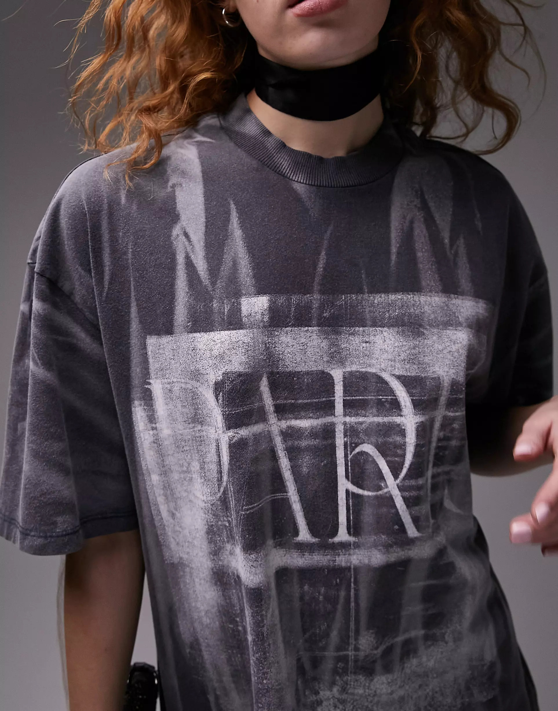 Topshop graphic Paris oversized tee in washed black | ASOS (Global)