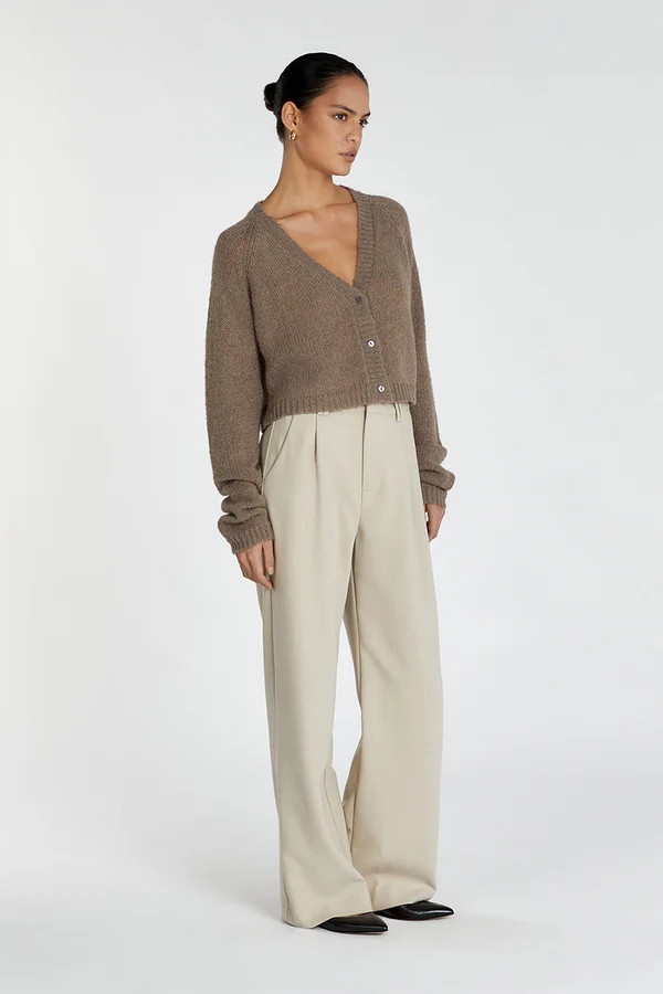 LAUREN LATTE FLUFFY CROP CARDIGAN | DISSH