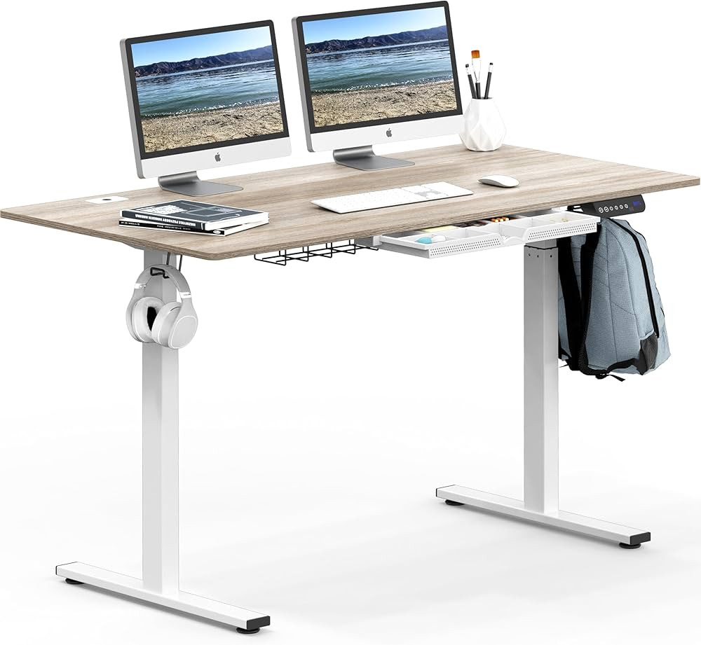 SHW 55 x 28 Inches Large Electric Height Adjustable Standing Desk, Maple | Amazon (US)
