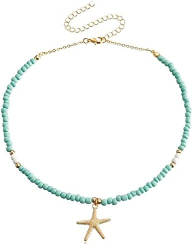 Seashell Necklace Gold Plated Starfish Necklace Bohemian Beach Imitation Pearl Necklaces for Wome... | Amazon (US)