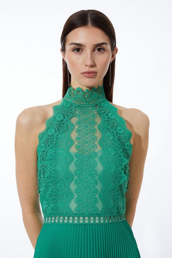 Guipure Lace Ombre Woven Halter Maxi Dress | Karen Millen US