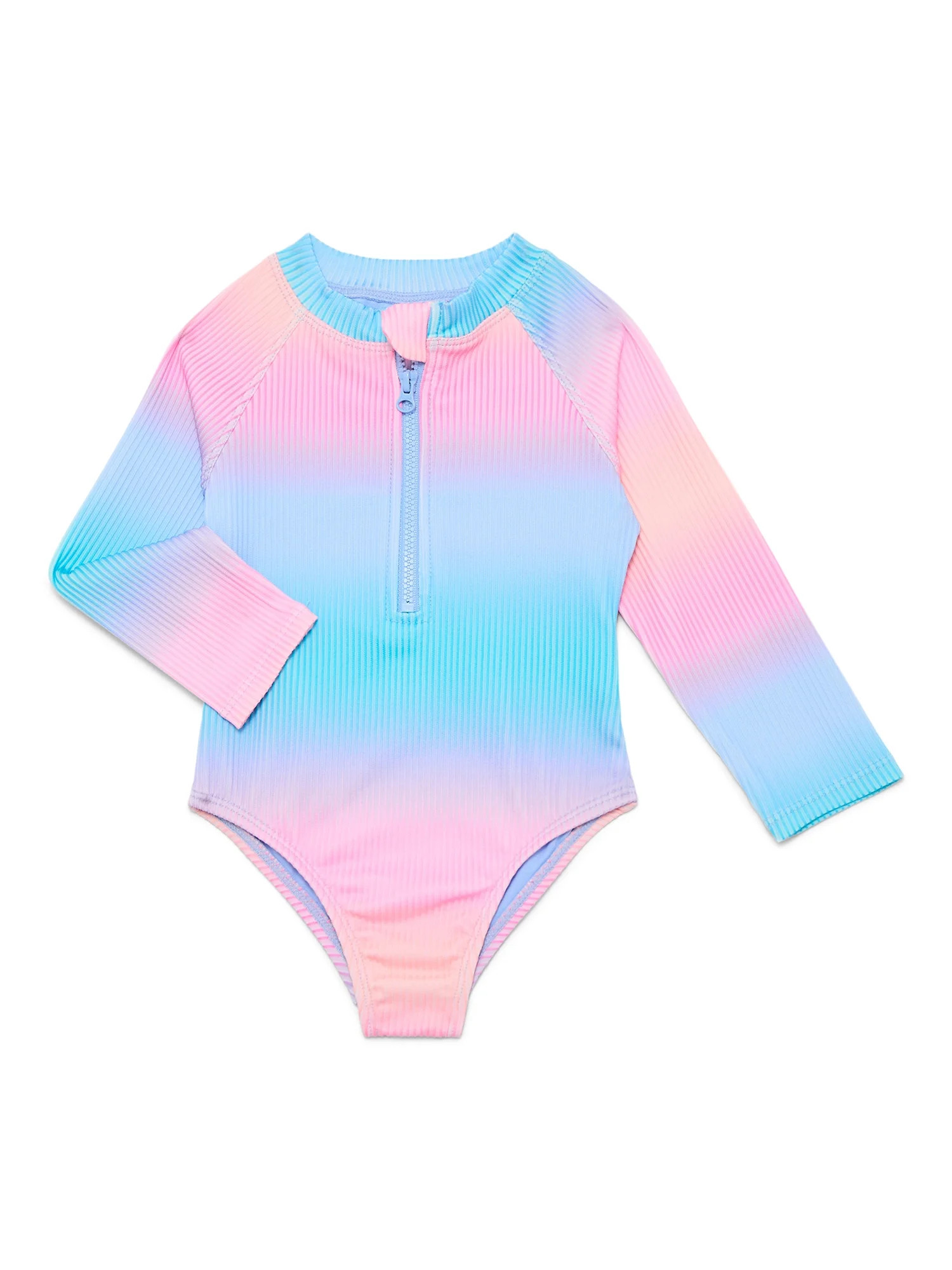 Wonder Nation Toddler Girl Long- Sleeve Zip One- Piece Swimsuit, Sizes 12M-5T | Walmart (US)