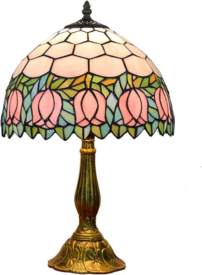 Tiffany Lamp Stained Glass Lamp Pink Tulip Bedroom Table lamp Reading Desk Light for Bedside Livi... | Amazon (US)