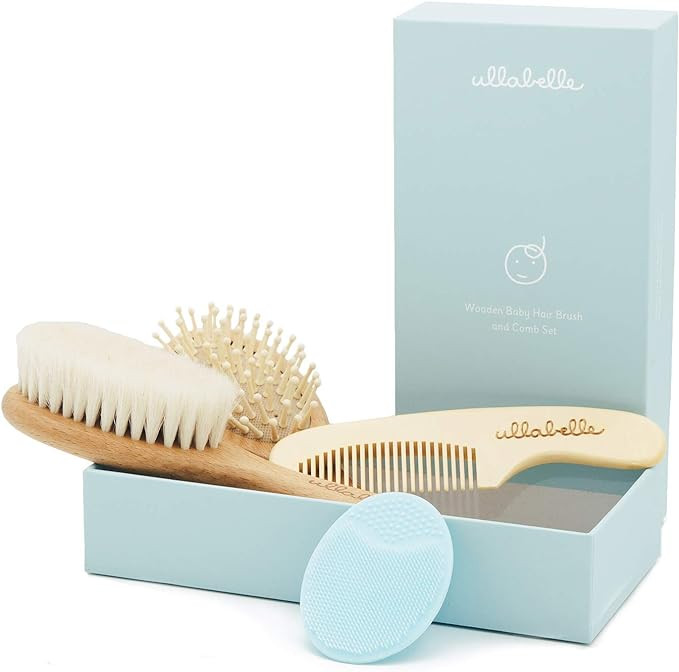 4 Piece Wooden Baby Hair Brush and Comb Set for Newborns & Toddlers in Chic Gift Box - Ultra Soft... | Amazon (US)
