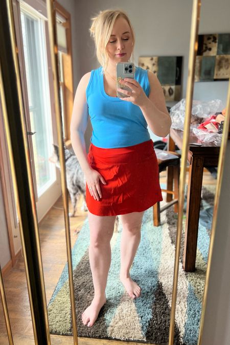 Ready for warm temps and the golf course. Skorts are one of my favorite thing to wear and the quality of these tanks are amazing. Wearing a medium in the tank and sized up to a large in the skort  