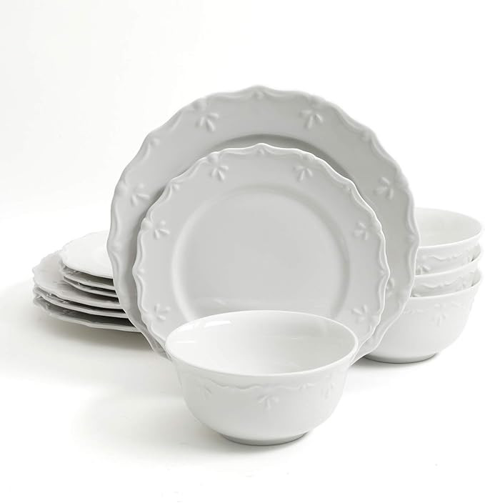 Gibson Home Scallop Buffet 12 Piece Dinnerware Set, White | Amazon (US)